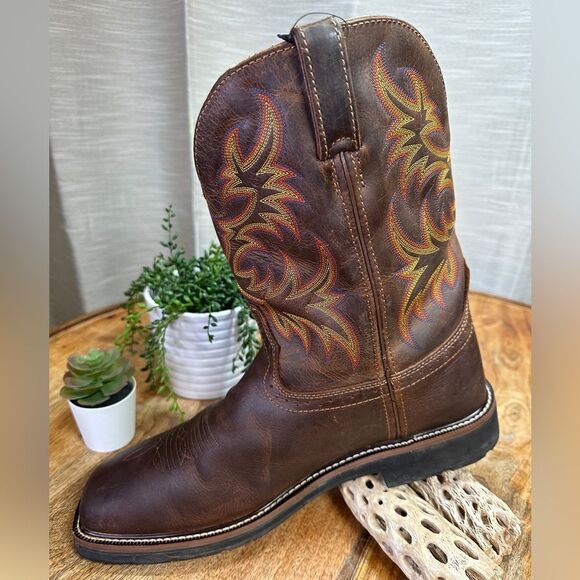 Justin Men's Driller Cowhide Leather Stampede Plain Toe Work Boots 11” Size 13 D - Picture 5 of 11